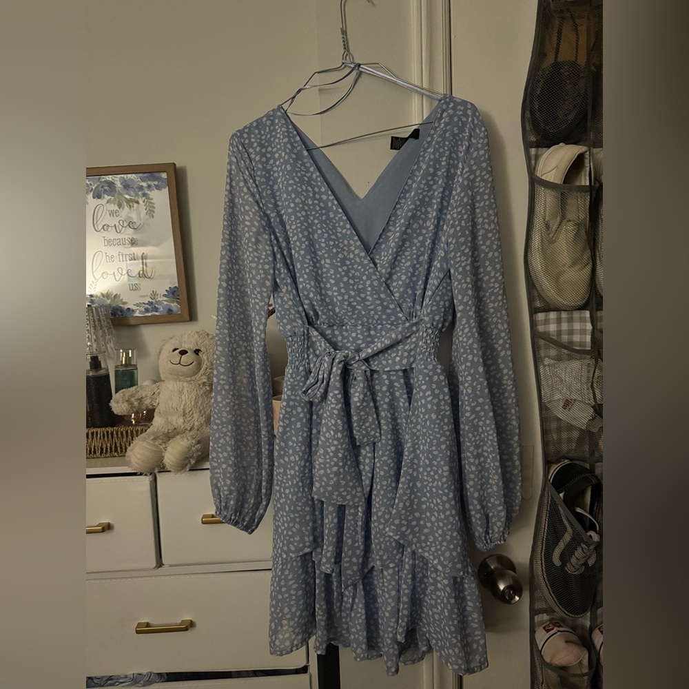 Blue Floral Wrap Dress